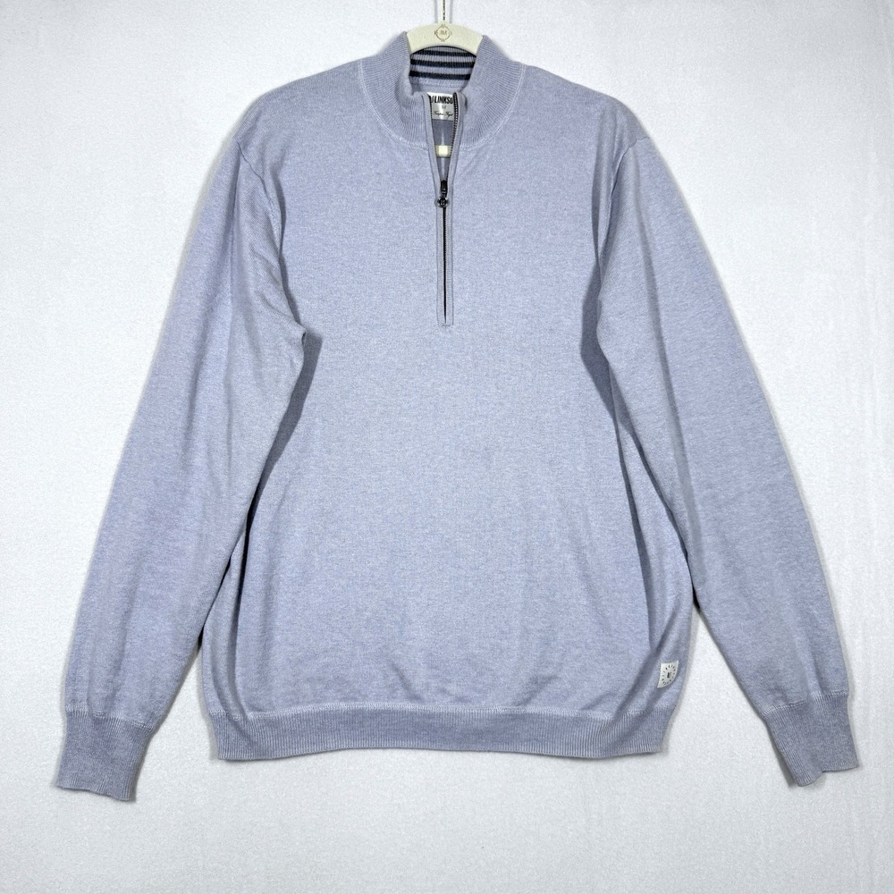 Linksoul Sweater Mens Medium Cotton Cashmere Quarter Zip Pullover Grey Golf‎